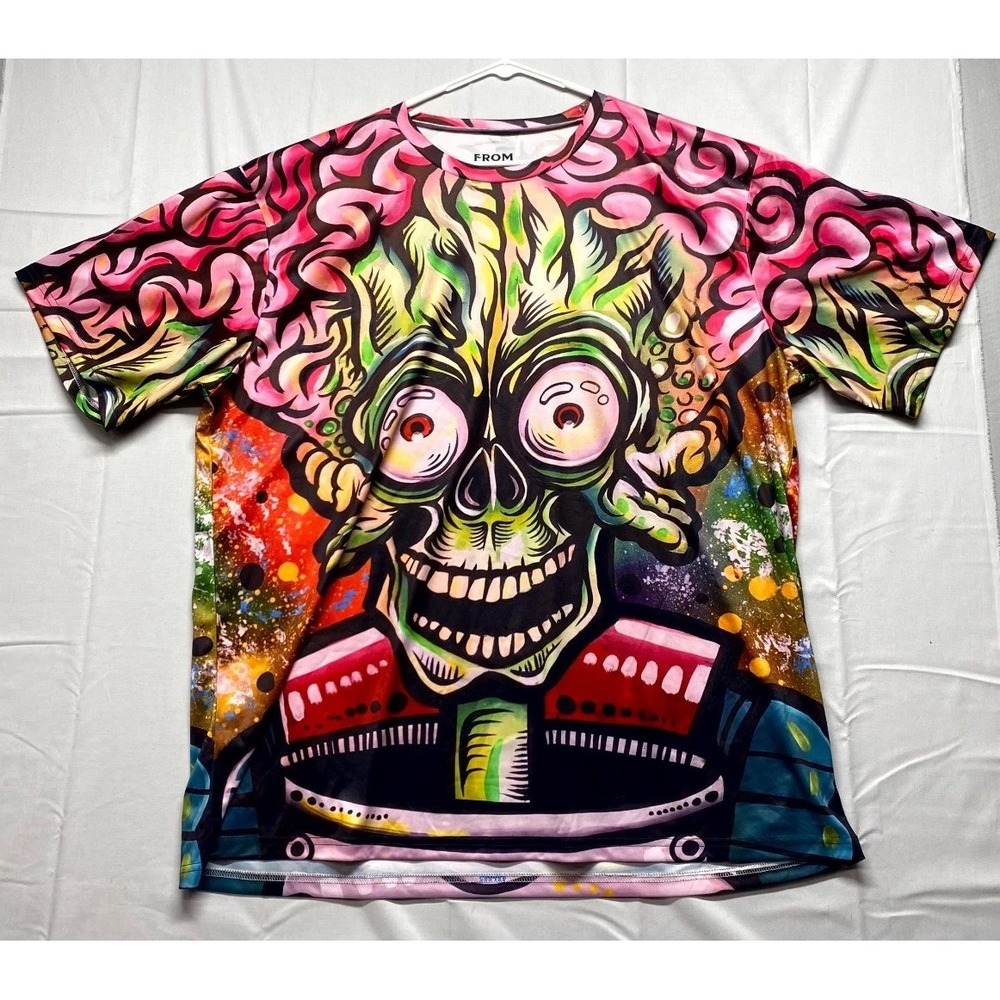 FROM NY T Shirt Men 4XL Multicolor Alien Sci-Fi Brain Art All Over Graphic Print